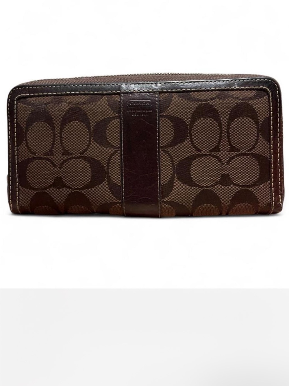 COACH Vintage Brown Signature Jacquard Zip Around Wallet